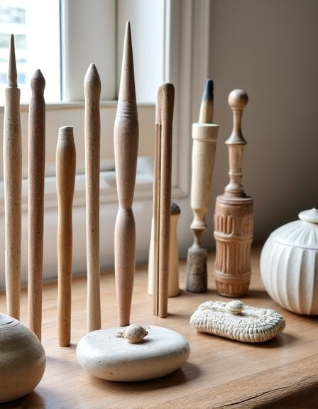 Artistic pottery tools arranged neatly